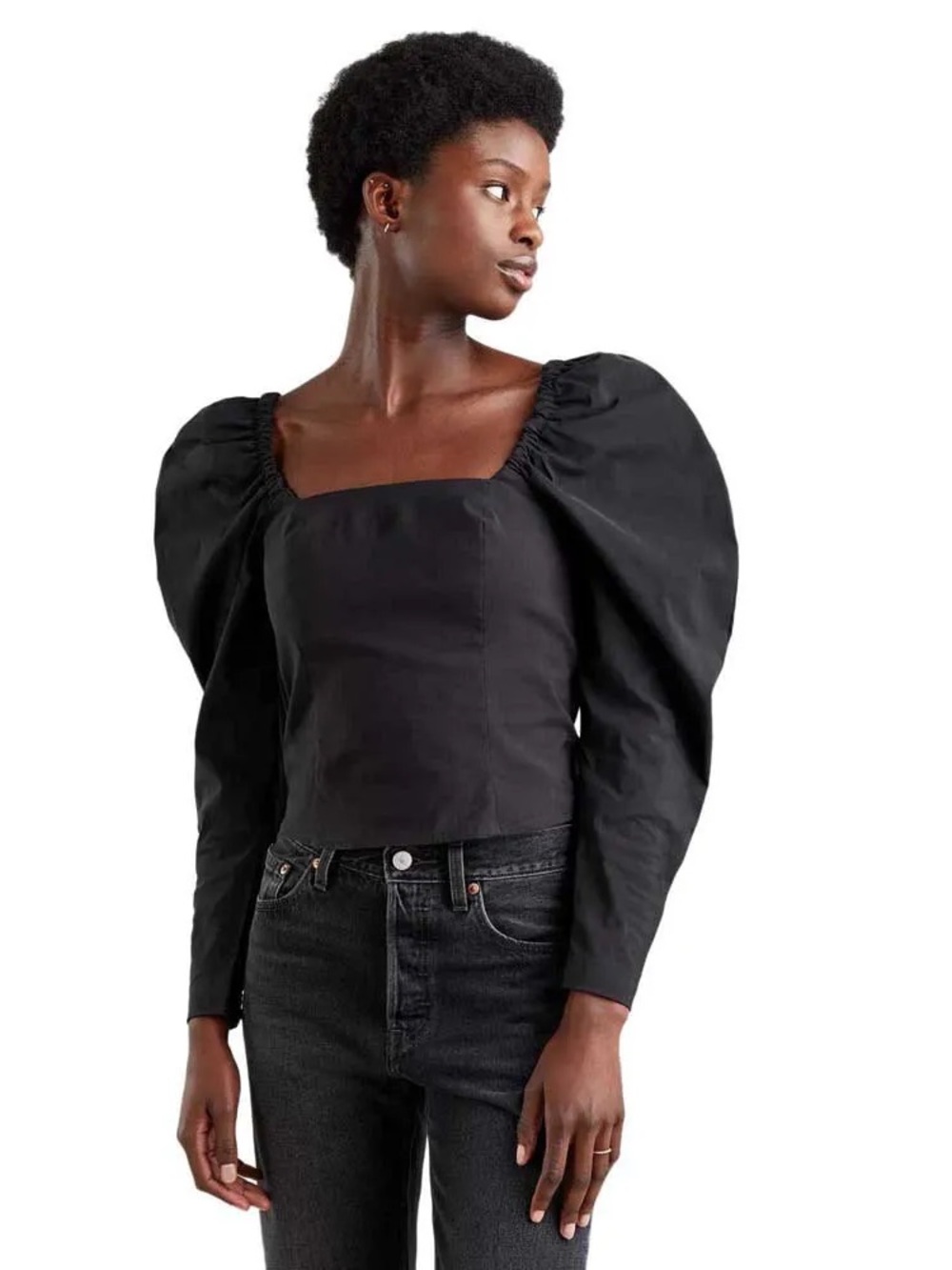 Levi’s Kaila Black Puff Sleeve Square Neck Blouse Large